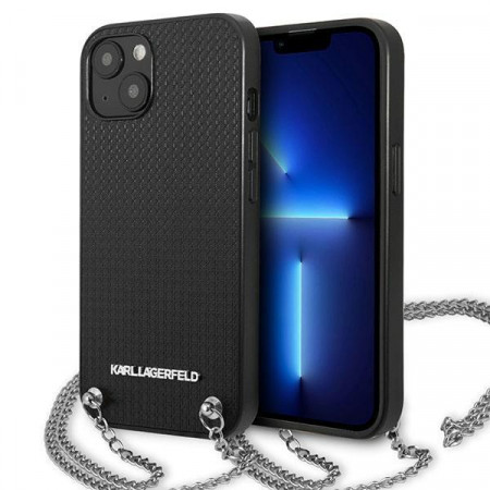 Оригинален твърд гръб KARL LAGERFELD Leather Textured and Chain KLHCP13SPMK - iPhone 13 mini черен