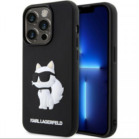 Оригинален твърд гръб KARL LAGERFELD Rubber Choupette 3D KLHCP14L3DRKHNK - iPhone 14 Pro черен