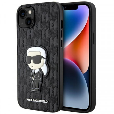 Оригинален твърд гръб KARL LAGERFELD Saffiano Monogram Ikonik KLHCP14MSAKHPKK - iPhone 14 Plus черен