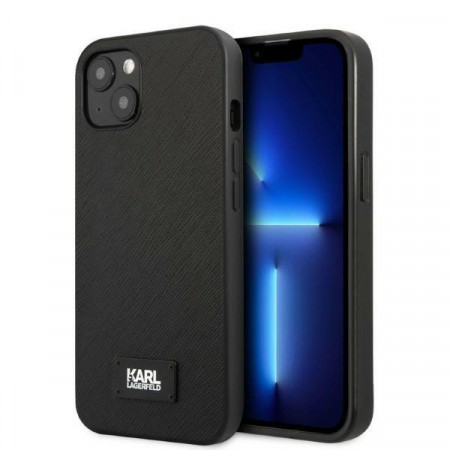 Оригинален твърд гръб KARL LAGERFELD Saffiano Plaque KLHCP13MSFMP2K - iPhone 13 черен