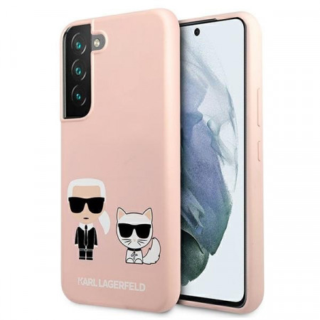 Оригинален твърд гръб KARL LAGERFELD Silicone Ikonik Karl & Choupette KLHCS22MSSKCI - Samsung Galaxy S22+ светлорозов