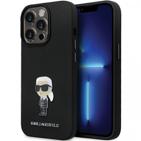 Оригинален твърд гръб KARL LAGERFELD Silicone Ikonik Metal Pin KLHCP14LSMHKNPK case - iPhone 14 Pro черен