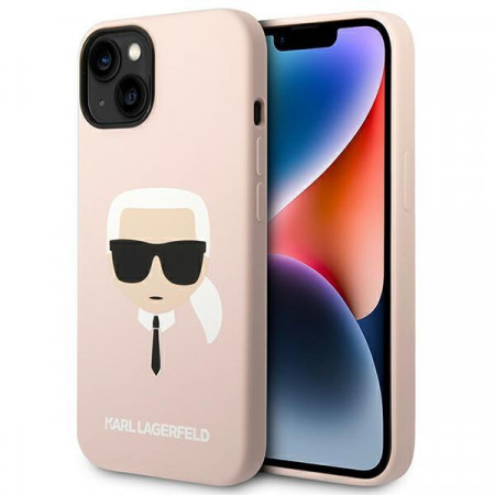 Оригинален твърд гръб KARL LAGERFELD Silicone Karl's Head KLHMP14MSLKHLP MagSafe - iPhone 14 Plus светлорозов