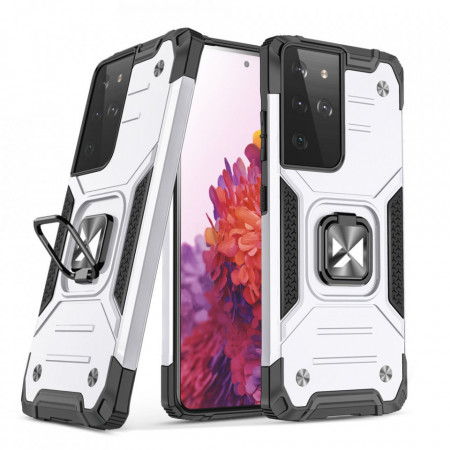 Подсилен гръб WOZINSKY Ring Armor със стойка - Samsung Galaxy S22 Ultra сребрист