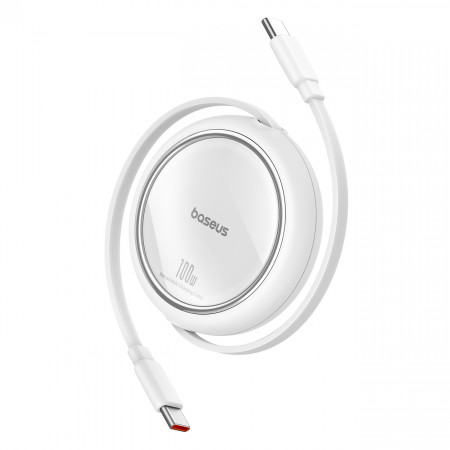 Прибиращ се кабел за зареждане и данни BASEUS Free2Draw Mini USB Type C към USB Type C 100W 1m бял