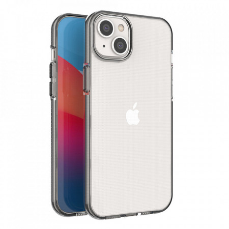 Прозрачен силиконов гръб с цветен кант Spring - iPhone 14 Plus черен