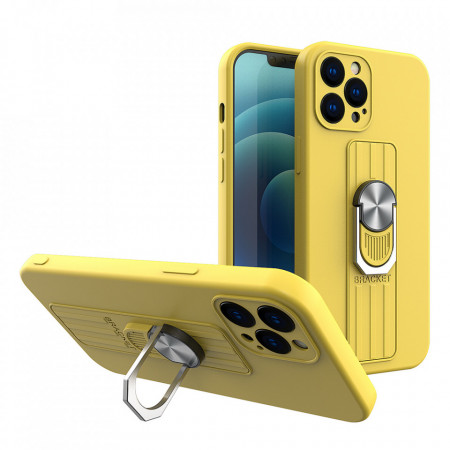 Силиконов гръб с държач-стойка Ring - iPhone 12 Pro Max жълт