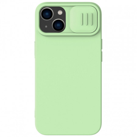 Силиконов гръб с подвижно покритие за камерата NILLKIN CamShield Silky Silicone - iPhone 14 зелена мента