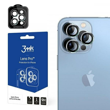 Стъклен протектор за камера с алуминиева рамка и рамка за поставяне 3mk Lens Protection Pro - iPhone 13 Pro / 13 Pro Max