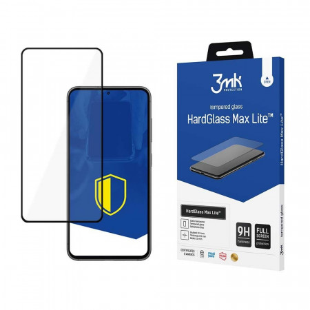 Стъклен протектор с пълно покритие 3mk Hard Glass Max Lite - Samsung Galaxy S23 с черна рамка