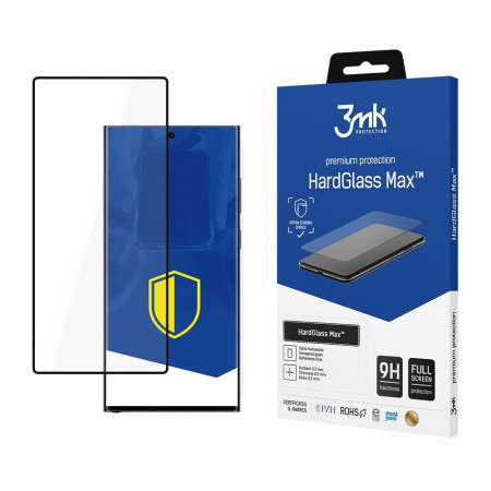 Стъклен протектор с пълно покритие 3mk Hard Glass Max - Samsung Galaxy S24 Ultra с черна рамка