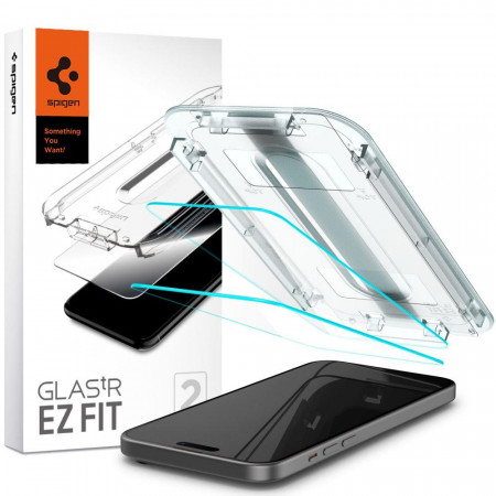 2 бр. плосък стъклен протектор SPIGEN TR Ez Fit с инструмент за поставяне - iPhone 15 прозрачен