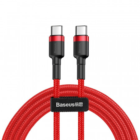 Кабел за зареждане и данни с оплетка BASEUS Cafule USB Type C към USB Type C Power Delivery 2.0 60W 20V 3A с бързо зареждане 3.0 1m червен (CATKLF-G09)