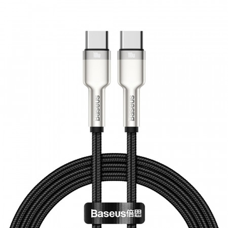 Кабел за зареждане и данни с оплетка BASEUS Cafule USB Type C към USB Type C 100W 20V 5A Power Delivery 1m черен (CATJK-C01)