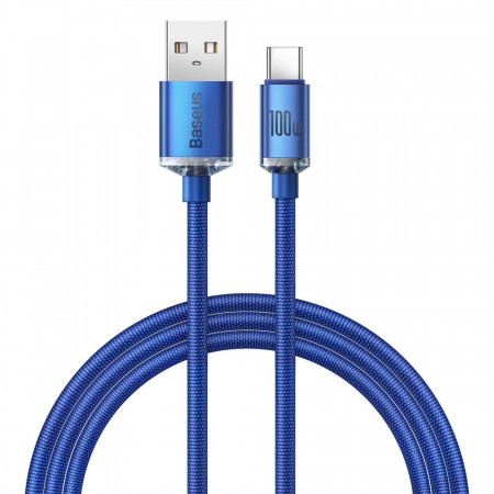 Кабел за зареждане и данни BASEUS Crystal Shine USB Type A към USB Type C с бързо зареждане 100W 1.2m син (CAJY000403) - Img 1