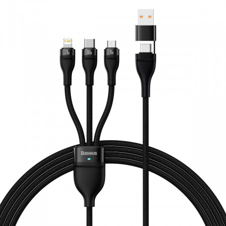 Кабел за зареждане и данни BASEUS Flash II USB Type C / USB Type A към USB Type C / Lightning / micro USB 100W 1.2m черен (CASS030101)