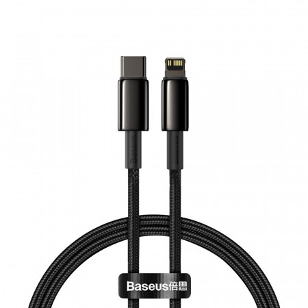Кабел за зареждане и данни BASEUS USB Type C към Lightning Power Delivery с бързо зареждане 20 W 1m черен (CATLWJ-01)