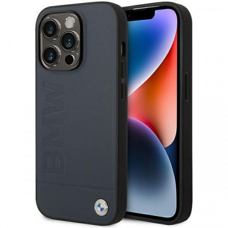 Оригинален гръб от естествена кожа BMW Leather Hot Stamp MagSafe BMHMP14XSLLNA - iPhone 14 Pro Max тъмносин