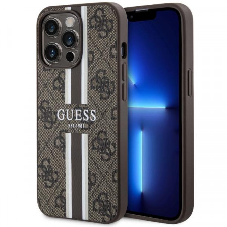 Оригинален гръб GUESS 4G Printed Stripe MagSafe GUHMP13LP4RPSW - iPhone 13 Pro кафяв