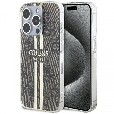 Оригинален гръб GUESS IML 4G Gold Stripe - iPhone 15 Pro Max кафяв
