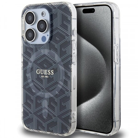 Оригинален гръб GUESS IML GCube MagSafe - iPhone 15 Pro черен