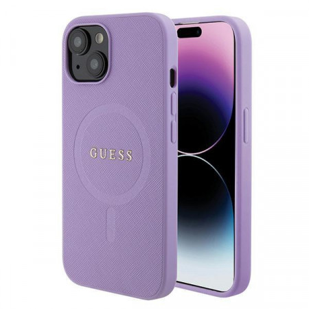 Оригинален гръб GUESS Saffiano MagSafe GUHMP15SPSAHMCU - iPhone 15 лилав