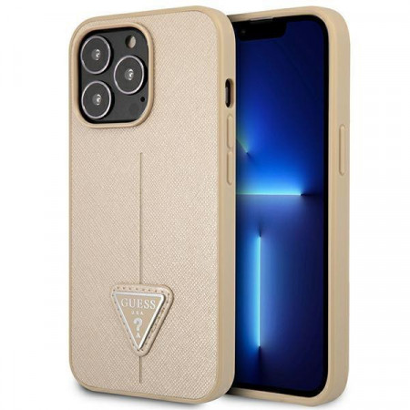 Оригинален гръб GUESS Saffiano Triangle Logo GUHCP14LPSATLE - iPhone 14 Pro бежов
