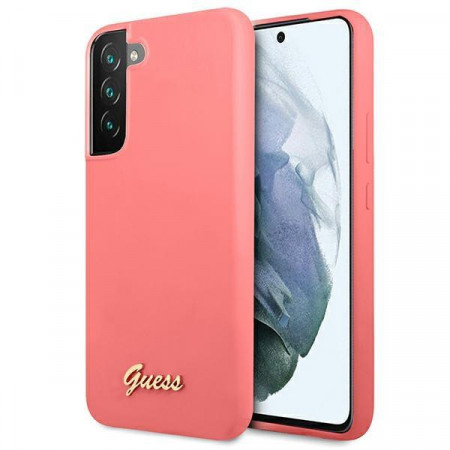 Оригинален гръб GUESS Silicone Script Metal Logo GUHCS22MLSLMGFU - Samsung Galaxy S22+ циклама