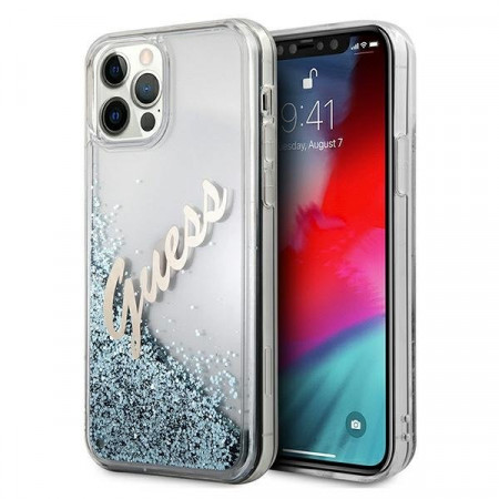 Оригинален гръб GUESS Silicone Vintage Gold Logo GUHCP12LGLVSBL - iPhone 12 Pro Max син