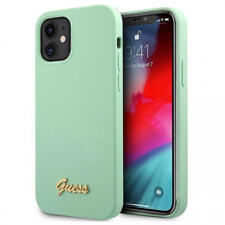 Оригинален гръб GUESS Silicone Vintage Gold Logo GUHCP12SLSLMGGN - iPhone 12 mini зелен