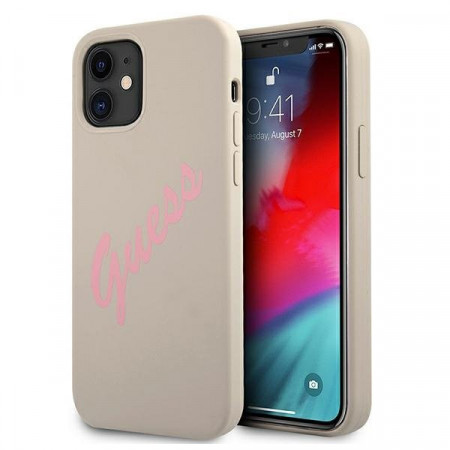 Оригинален гръб GUESS Silicone Vintage Script GUHCP12SLSVSGP - iPhone 12 mini бежов