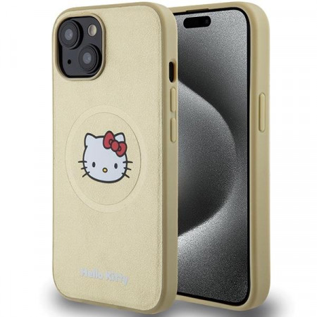 Оригинален гръб Hello Kitty Leather Kitty Head MagSafe - iPhone 14 златист