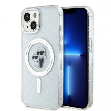 Оригинален гръб KARL LAGERFELD Karl & Choupette Glitter MagSafe - iPhone 15 прозрачен