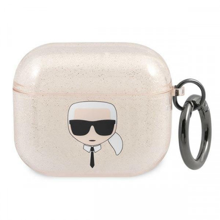 Оригинален калъф за слушалки Karl LAGERFELD Glitter Karl's Head KLA3UKHGD - AirPods 3 златист
