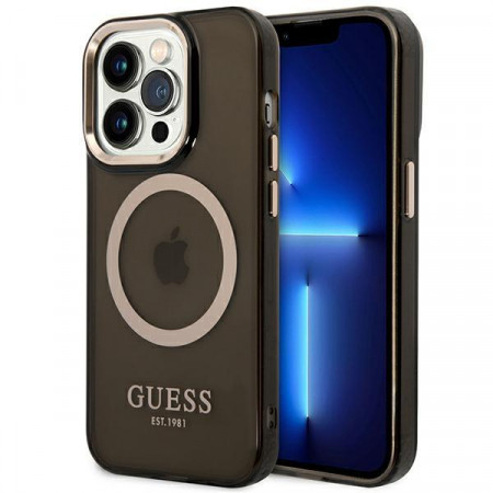 Оригинален полупрозрачен твърд гръб GUESS Gold Outline MagSafe GUHMP14XHTCMK - iPhone 14 Pro Max черен