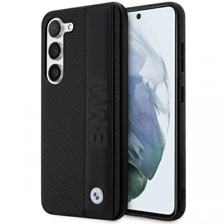 Оригинален твърд гръб от еко кожа BMW Leather Textured & Stripe BMHCS23M22RDPK - Samsung Galaxy S23+ черен