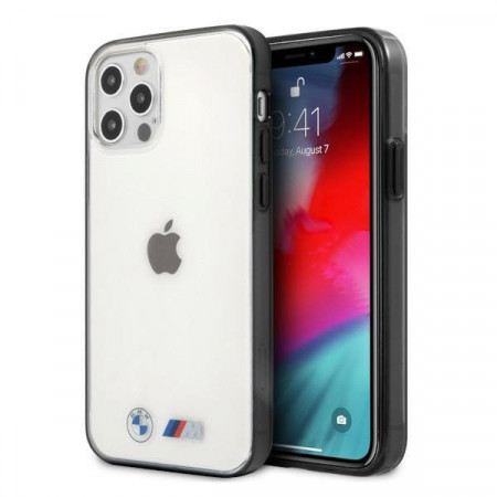 Оригинален твърд гръб BMW Sandblast BMHCP12LMBTOK - iPhone 12 Pro Max прозрачен с черна рамка