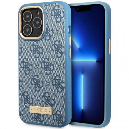 Оригинален твърд гръб GUESS 4G Logo Plate MagSafe - iPhone 14 Pro Max син