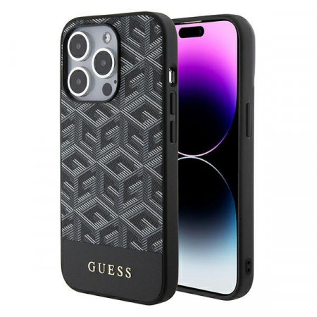 Оригинален твърд гръб GUESS GCube Stripes MagSafe - iPhone 15 Pro черен - Img 1