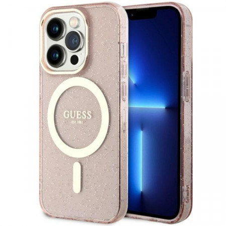 Оригинален твърд гръб GUESS Glitter Gold MagSafe GUHMP14XHCMCGP - iPhone 14 Pro Max розов