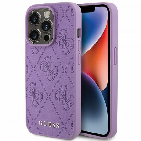 Оригинален твърд гръб GUESS Leather 4G Stamped - iPhone 15 Pro Max лилав