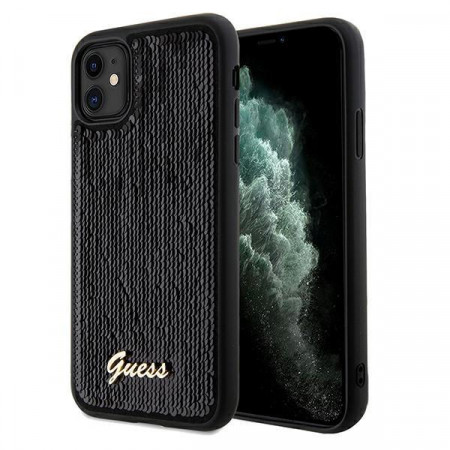 Оригинален твърд гръб GUESS Sequin Script Metal - iPhone 11 черен