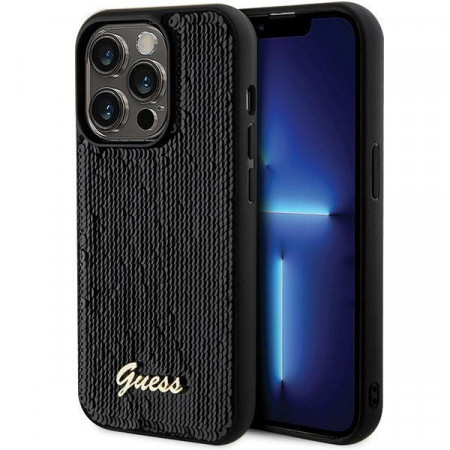 Оригинален твърд гръб GUESS Sequin Script Metal - iPhone 13 Pro Max черен