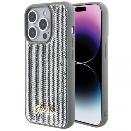 Оригинален твърд гръб GUESS Sequin Script Metal - iPhone 15 Pro Max сребрист