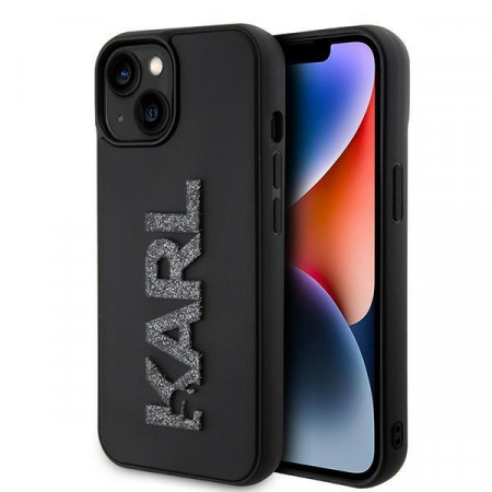 Оригинален твърд гръб KARL LAGERFELD 3D Rubber Glitter Logo - iPhone 15 черен