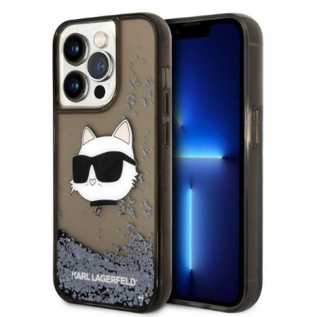 Оригинален твърд гръб KARL LAGERFELD Glitter Choupette Head KLHCP14LLNCHCK - iPhone 14 Pro черен