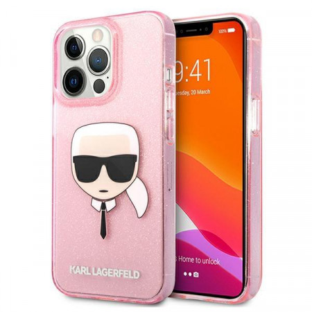 Оригинален твърд гръб KARL LAGERFELD Glitter Karl's Head KLHCP13XKHTUGLP - iPhone 13 Pro Max розов