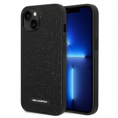 Оригинален твърд гръб KARL LAGERFELD Glitter Plaque Logo KLHCP14MG2ELK - iPhone 14 Plus черен