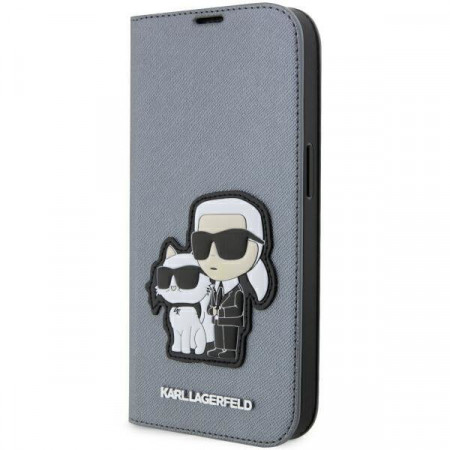 Оригинален твърд гръб KARL LAGERFELD Saffiano Karl &amp; Choupette KLBKP14LSANKCPG - iPhone 14 Pro сребрист - Img 1