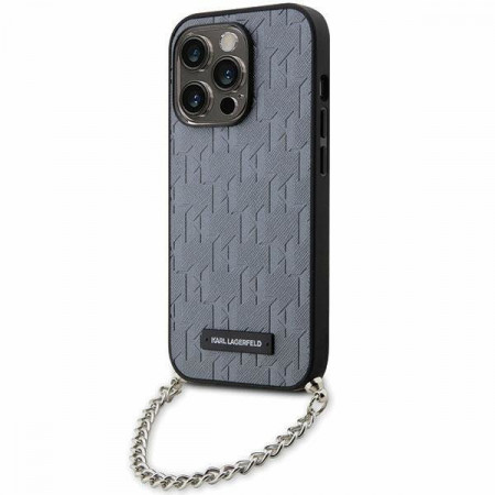 Оригинален твърд гръб KARL LAGERFELD Saffiano Monogram Chain KLHCP14XSACKLHPG - iPhone 14 Pro Max сребрист